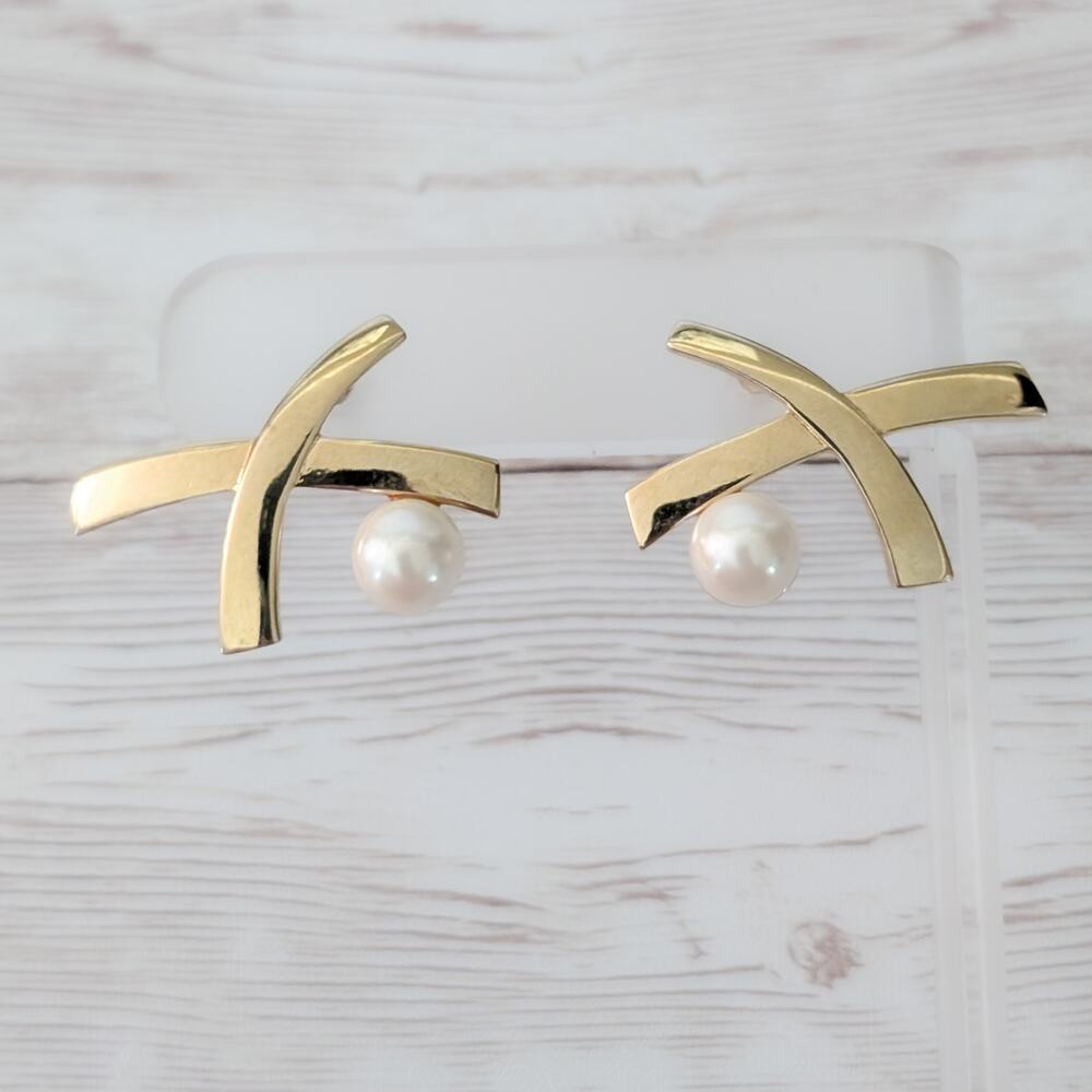 Vintage Stud Earrings Large Statement X Kiss & Faux Pearl